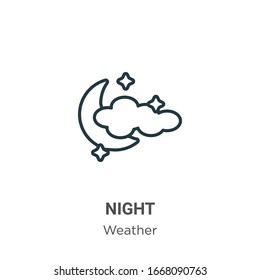 Night outline vector icon. Thin line black night icon, flat vector simple element illustration from editable weather concept isolated stroke on white background