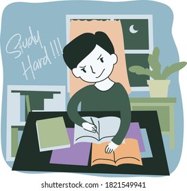 Night Owl Boy Study at Night Vector Illustration Background