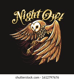 Night Owl Gold Vector Illustration