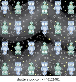 night owl pattern, seamless background, simple look, cute and fun elements