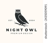 night owl  vintage logo vector minimalist illustration design, wild owl logo design