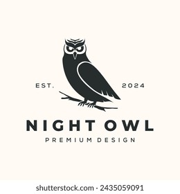 night owl  vintage logo vector minimalist illustration design, wild owl logo design