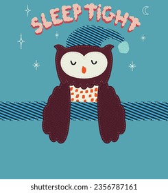 Night owls kids sleepwear sleep rest animal owl clouds sky night time dreams bed time nap Graphic placement applique baby toddler vector artwork