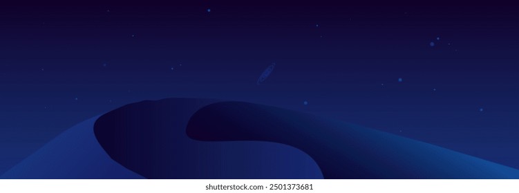 Paisaje panorámico nocturno del desierto y de la astronomía con las estrellas, las dunas y la Ilustración vectorial de arena