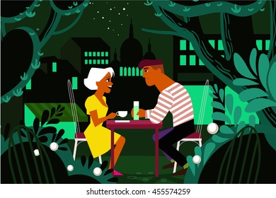 night in paris poster flat design love romance relationships