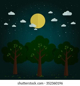 night park. natural landscape in the flat style.a beautiful park.Environmentally friendly natural landscape.Vector illustration