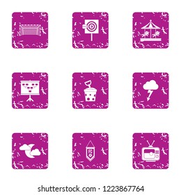 Night parkland icons set. Grunge set of 9 night parkland vector icons for web isolated on white background