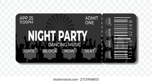 Night party abstract printable ticket template isolated paper admit pass entry token