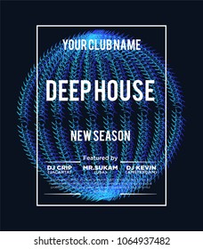 Night Party banner template for art event promotion. Glowing fiber effect background. Ladies night, karaoke party, deep trance music. 