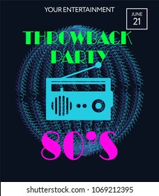 Night Party banner template for art event promotion. Glowing fiber effect background. Ladies night, karaoke party, retro party. 60-s, 80-s music. 