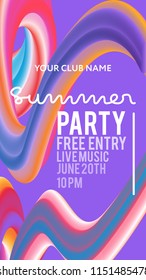 Night Party banner template for art event promotion. Astract flow fiber effect background. Ladies night, karaoke party, deep trance music. Abstract background. 