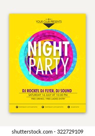 Night Party celebration, one page Flyer, Banner or Template with date and time details.