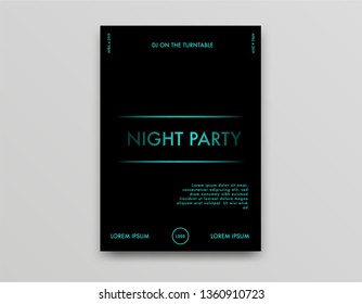 Night party, club party poster. Neon and simple design. Also use in kind of brochure, flyer, and folder. Entertainment music poster. Vector