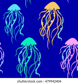 Night party of colorful jellyfish