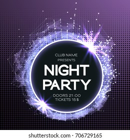 Night Party Dance Poster Background. Event celebration flyer. Futuristic technology style. Big data. abstract design with plexus. Disco Vector illustration. Used for banner, card, poster