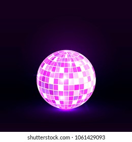 Night party. Disco ball background. Night dance party music. Shining party background. Glowing circle. Vector illustration.