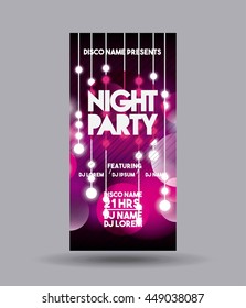 Night Party and Disco concept represented by advertising icon with lights design. Colorfull illustration. 