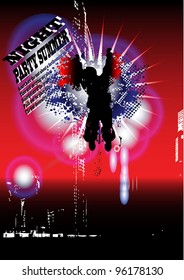 Night party of a disco. Vector illustration with fireworks. EPS 10