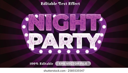 night party editable text effect modern color shiny. glow Text style effect