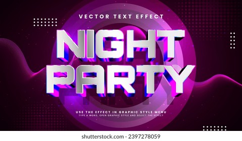 Night party editable text style effect. Vector text effect with a luxurious neon light theme, suitable for night event posters.