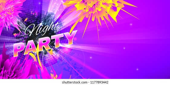 Night party event multicolored bright banner. Including abstract explosion . used clipping mask.