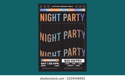 Night Party Flyer. Concept of Minimal Art Design for Event, Club Flyer, Invitation, Poster, Banner
