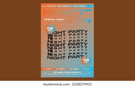 Night Party Flyer. Night dance party music night poster template.