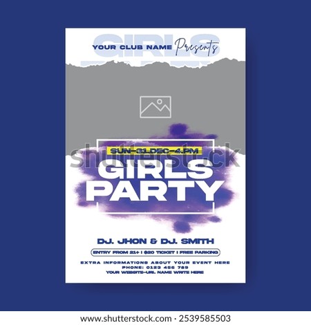 Night party flyer or poster a4 template, holidays, festivals, events invitation party flyer or poster, DJ music party flyer, electronic music, disco flyer poster, night party leaflet brochure cover