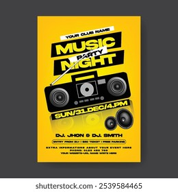 Night party flyer or poster print template, holidays, festivals, events invitation party flyer or poster, DJ music party flyer, electronic music, disco flyer poster and night club leaflet cover design