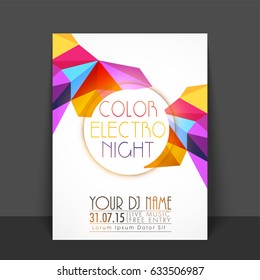 Night Party Flyer, Template or Banner with colorful abstract polygonal design.