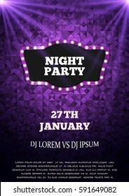Night party flyer template. Club vector poster