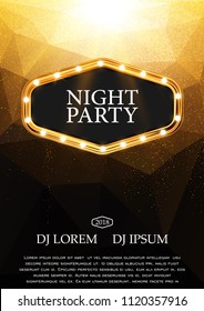 Night party flyer template design. Gold and black vector background