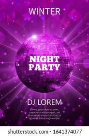 Night party flyer template design. Club vector poster. 