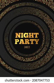 Diseño de plantilla de volante de fiesta nocturna. Fondo del vector oro y negro