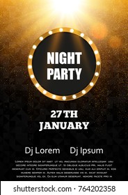 Night Party Flyer Template Design. Gold And Black Vector Background