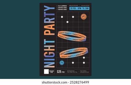 Night Party Flyer. Vector template design for flyer, presentation, brochure.