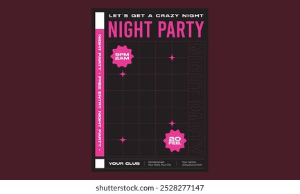 Night Party Flyer. Vector template design for flyer, presentation, brochure.