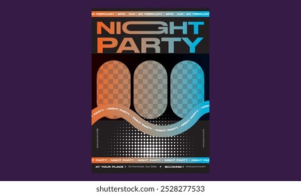 Night Party Flyer. Vector template design for flyer, presentation, brochure.