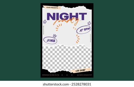 Panfleto de Festa Noturna. Modelo de vetor design para folheto, apresentação, brochura.
