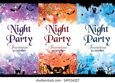 Night party invitation. Set of halloween banners.