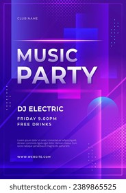 Night Party Music Poster Flyer Template. Vector illustration template for concert, disco, club party, event invitation, cover festival.