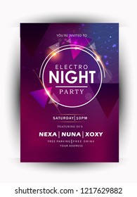 Night party, music night poster template. Electro style, club party event flyer invitation, brochure