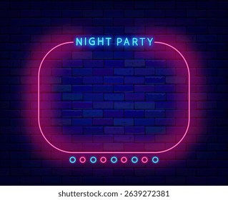 Night party neon advertising. Festival and holiday. Glowing pink frame with space for text. Vector stock illustration
