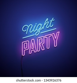Night party neon sign. Vector illustration.