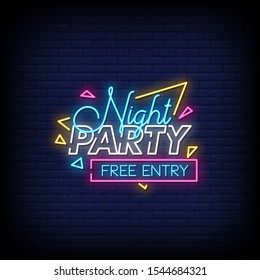 Night Party Neon Signs Style Text Vector