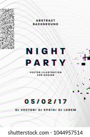 Night party poster. 80s disco style template placard. 3d anaglyph effect. Vector illustration