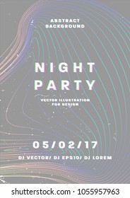 Night party poster. 80s disco style template placard. 3d anaglyph effect. Vector illustration