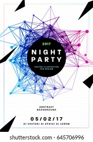 Night party poster. 80s disco style template placard. Vector illustration