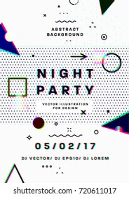 Night Party Poster. 80s Disco Style Template Placard. 3d Anaglyph Effect. Vector Illustration