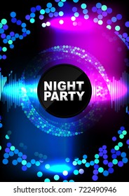 Night party poster with abstract circle blue and pink background